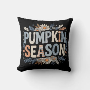 Pumpkin Season – Blue Floral Retro Coussin 