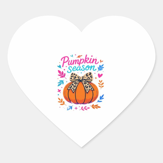 Pumpkin Season Leopard Bow Design � Cute Fall Aest Herz-Aufkleber (Vorderseite)