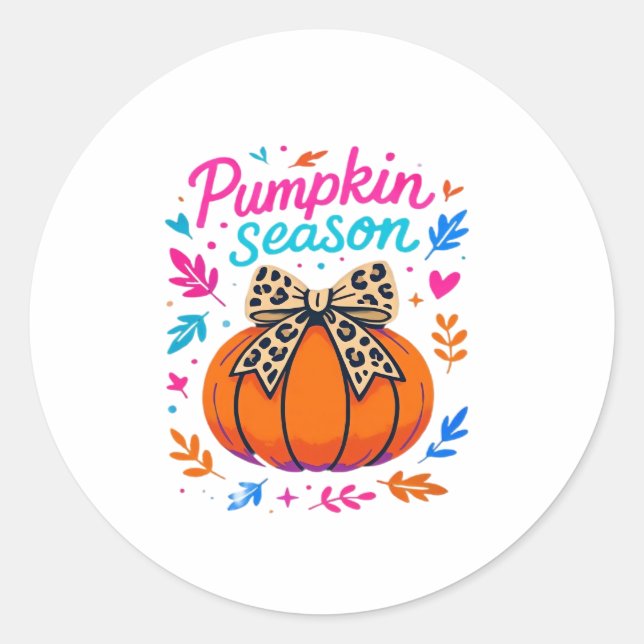Pumpkin Season Leopard Bow Design � Cute Fall Aest Runder Aufkleber (Vorderseite)