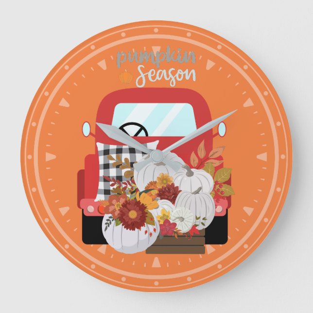 Pumpkin Season Lieferwagen Truck Große Wanduhr (Vorderseite)