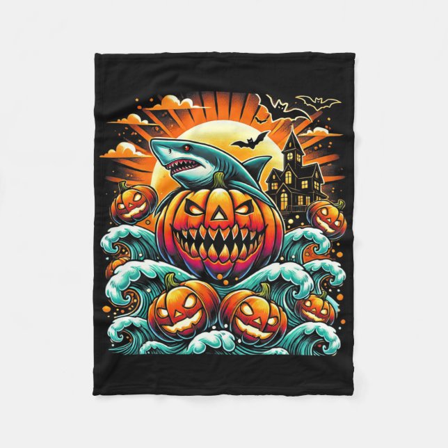 Pumpkin Shark Halloween Fleecedecke (Vorderseite)