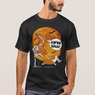 Pumpkin Skeleton Broken Leg Halloween Corgi T-Shirt