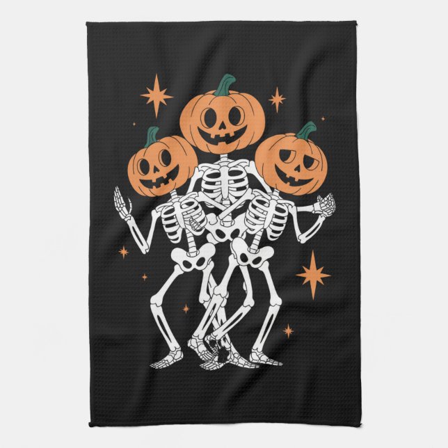 Pumpkin Skeleton Halloween Pumpkin Spooky Jahresze Geschirrtuch (Vertikal)