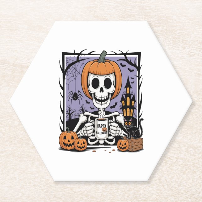 Pumpkin Skeleton trinken Kaffee Untersetzer (Vorderseite)