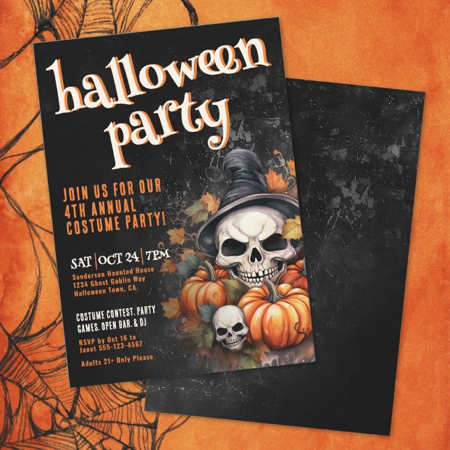 Pumpkin Skull Halloween-Party Einladung (Pumpkin Skull Halloween Party Invitation)
