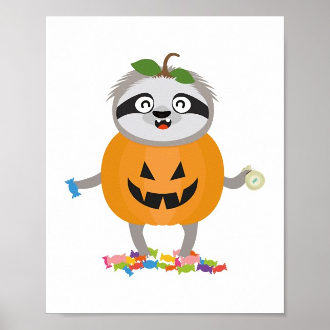 Pumpkin Sloth Halloween Kostümgeschenk Poster (Vorne)