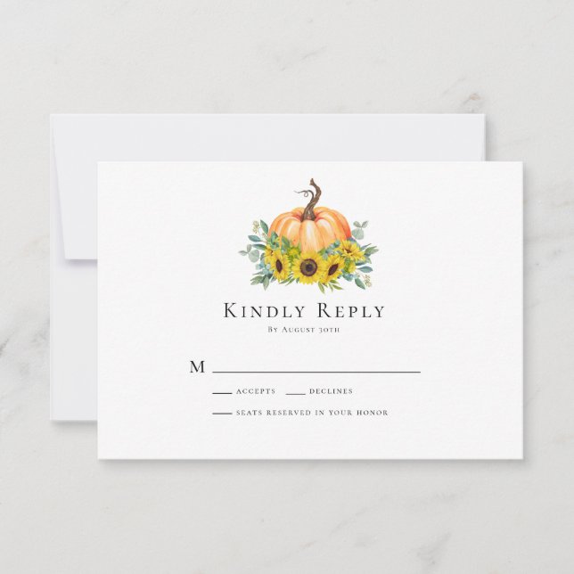 Pumpkin-Sonnenblume-Hochzeit im Herbst RSVP Karte (Vorderseite)