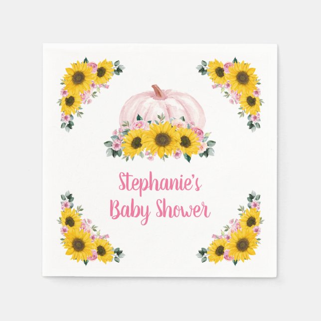 Pumpkin Sonnenblume Pink Floral Fall Babydusche Serviette (Vorderseite)