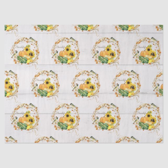 Pumpkin Sonnenblumen Fall Foliage Bird Wreath Seidenpapier (Vorderseite)
