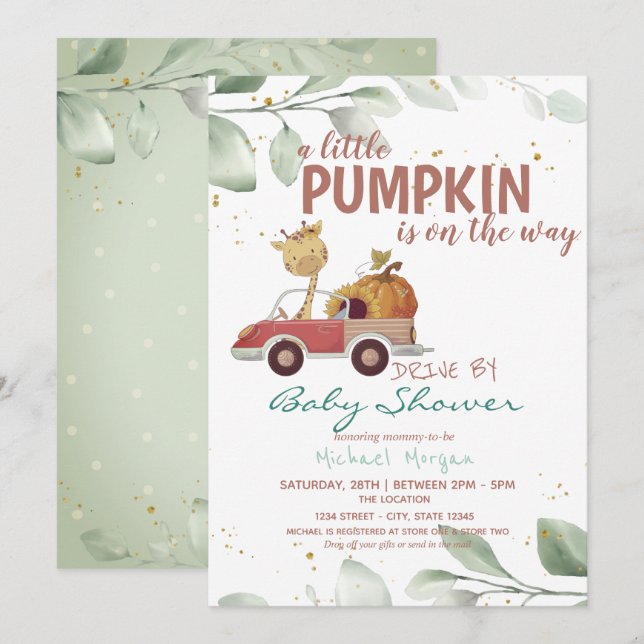 Pumpkin Sonnenblumen LKW-Antrieb durch Babydusche Einladung (Vorne/Hinten)