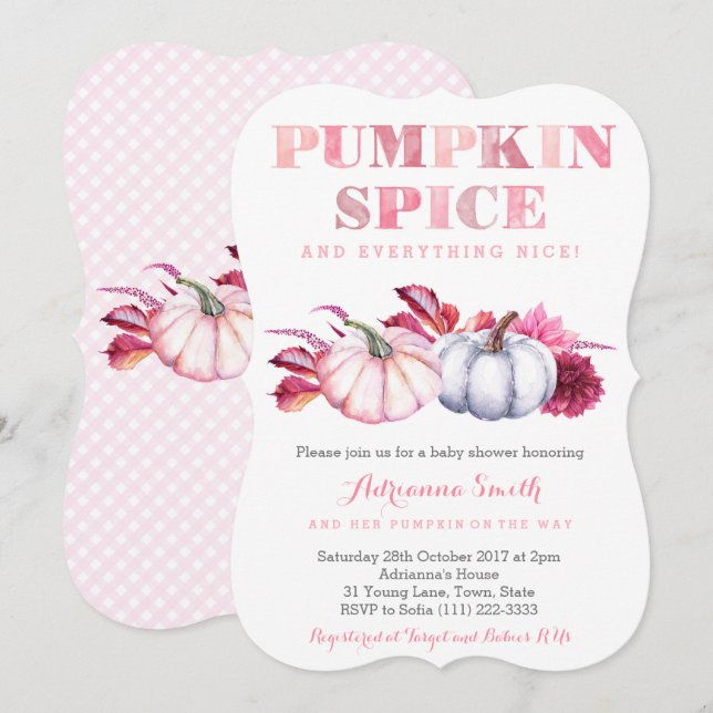 Pumpkin Spice Baby Dusche lädt ein für ein Mädchen Einladung (Vorne/Hinten)