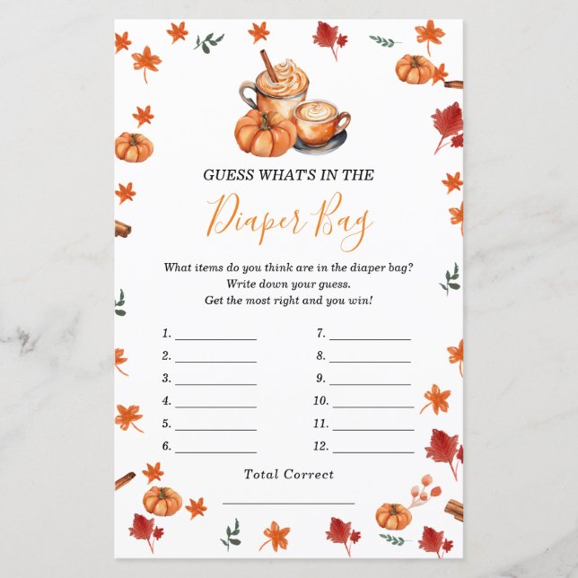 Pumpkin Spice Baby Dusche Was ist in der Windelbeu (Vorderseite)
