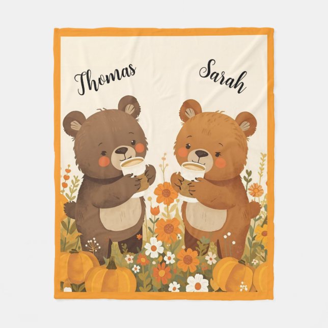 Pumpkin Spice Bear Fleece Blanket (Vorderseite)