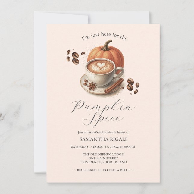 Pumpkin Spice Coffee 60th Birthday Invites Einladung (Vorderseite)