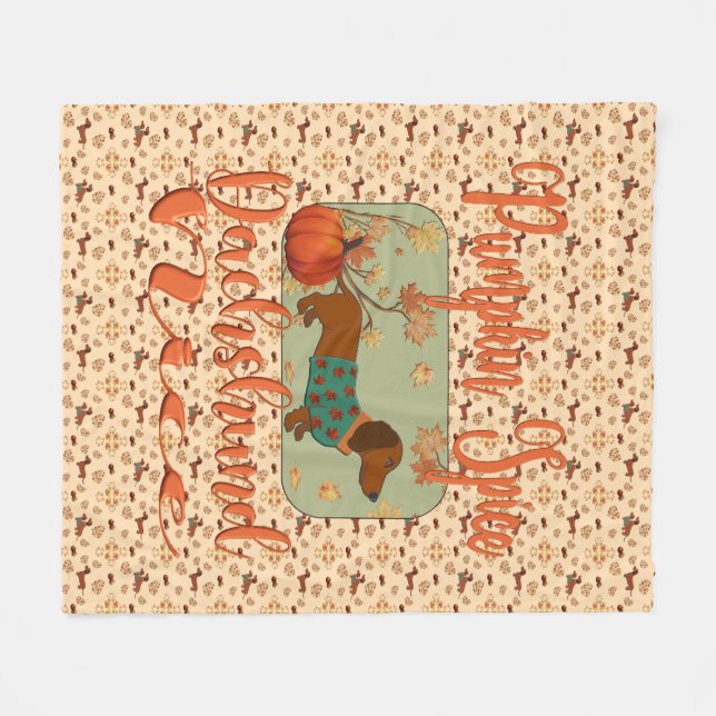 Pumpkin Spice Dackel Nice Fleecedecke (Vorderseite (Horizontal))