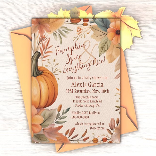 Pumpkin Spice Fall Baby Dusche Boho Orange Floral Einladung (Pumpkin Spice Fall baby shower invitation)