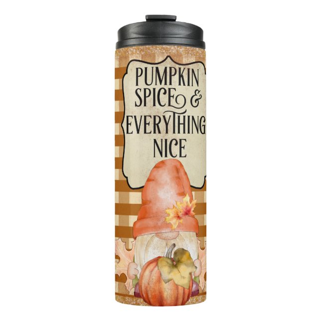 Pumpkin Spice Gnome Kariert Thermosbecher (Vorderseite)