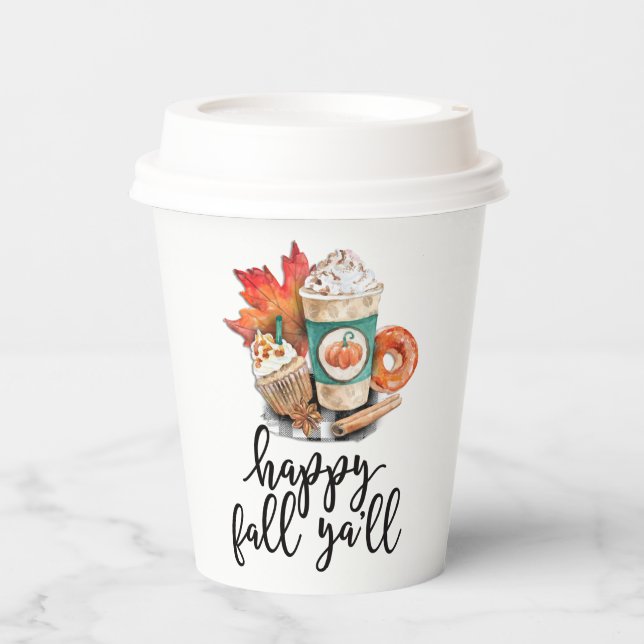 Pumpkin Spice | Happy Fall Y'all Paper Cups Pappbecher (Vorderseite)
