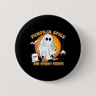 Pumpkin Spice Latte Fall Vibe Halloween Spooky Gho Button