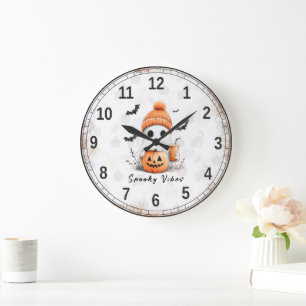 Pumpkin Spice Spooky Vibes Personalisiert Große Wanduhr