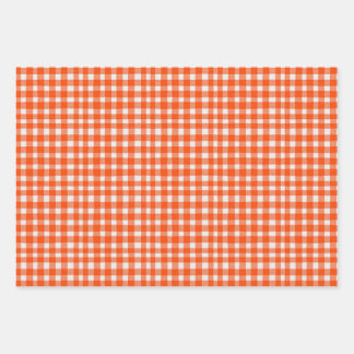 Pumpkin Spice Watercolor Gingham Orange Geschenkpapier Set