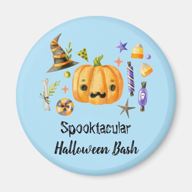 Pumpkin Spooktacular Halloween Bash Party Blue Magnet (Vorne)