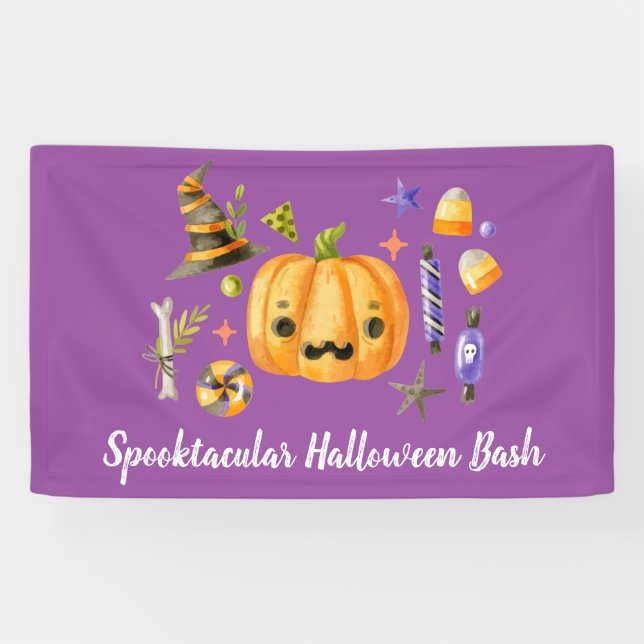 Pumpkin Spooktacular Halloween Bash Party Lila Banner (Horizontal)