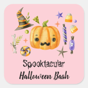 Pumpkin Spooktacular Halloween Bash Party Pink Quadratischer Aufkleber