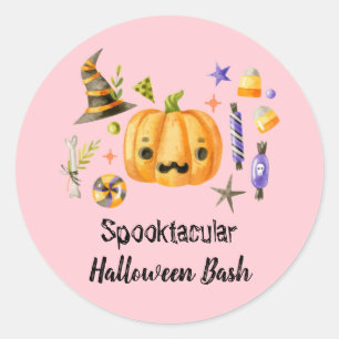 Pumpkin Spooktacular Halloween Bash Party Pink Runder Aufkleber