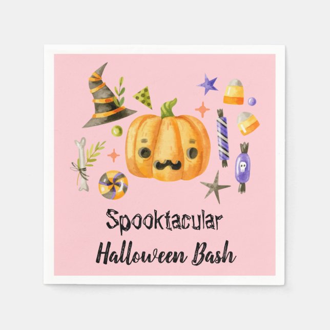 Pumpkin Spooktacular Halloween Bash Party Pink Serviette (Vorderseite)