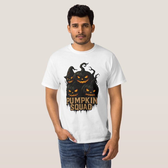Pumpkin Squad – Dark Jack-o’-Lantern Crew T-Shirt (Vorne ganz)