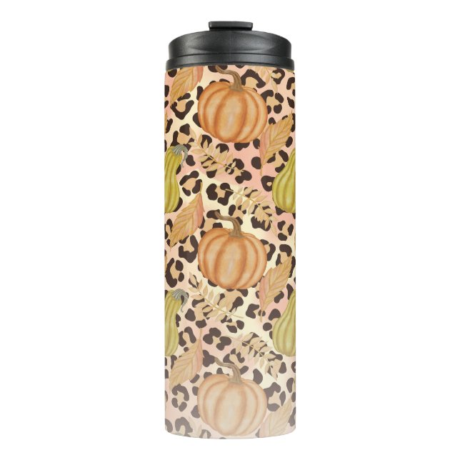 Pumpkin Squash Fall Leopard Print Thermosbecher (Vorderseite)