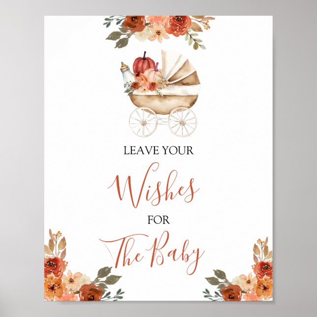 Pumpkin Stroller Baby Shower Leave Your Wishes Poster (Vorne)