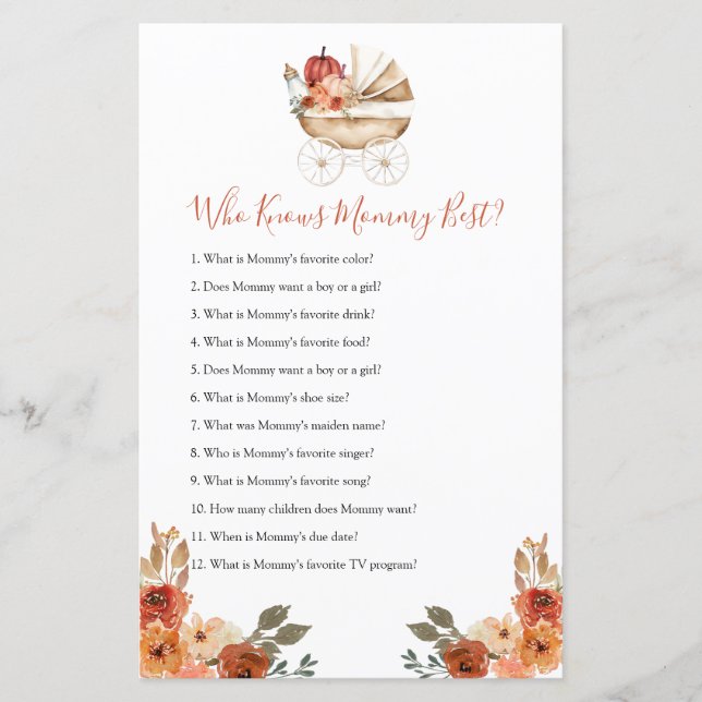 Pumpkin Stroller Baby Shower Who Know Mommy Best (Vorderseite)