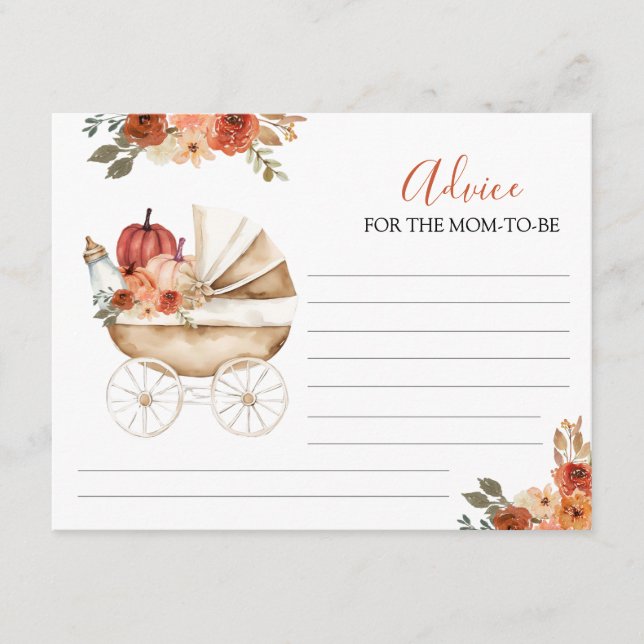 Pumpkin Stroller Floral Baby Shower Advice For Mom Begleitkarte (Vorderseite)