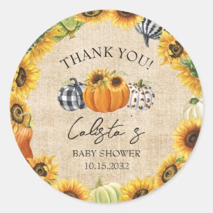 Pumpkin Sunflower Burlap Baby Dusche Vielen Dank Runder Aufkleber