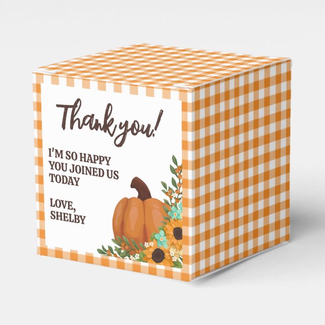 Pumpkin & Sunflowers Orange Gingham Vielen Dank Geschenkschachtel (Vorderseite)