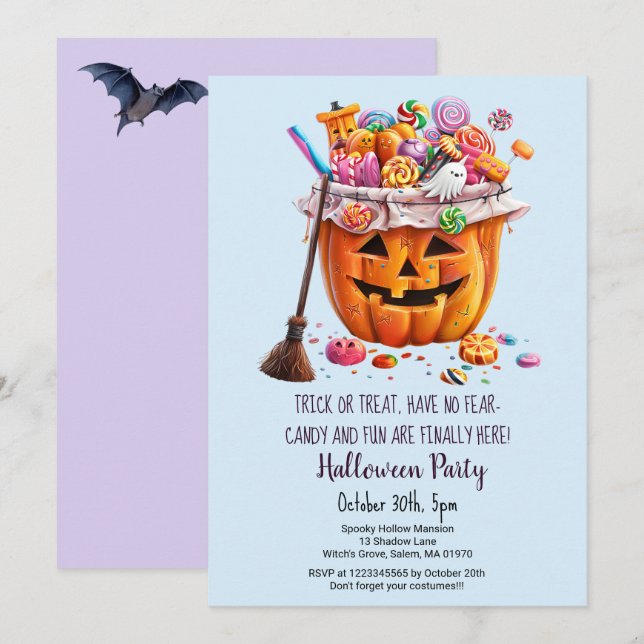 Pumpkin-Süßigkeiten Hexenkammer-Halloween-Party Einladung (Vorne/Hinten)