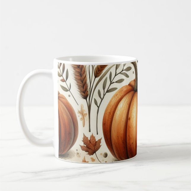 Pumpkin-Tasse Wasserfarbe Herbstlaub Kaffeetasse (Links)