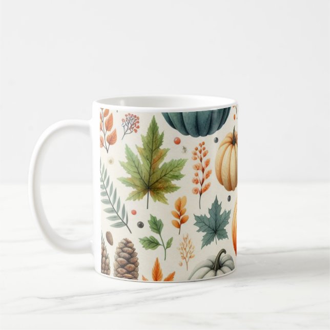 Pumpkin-Tasse Wasserfarbe Herbstlaub Kaffeetasse (Links)
