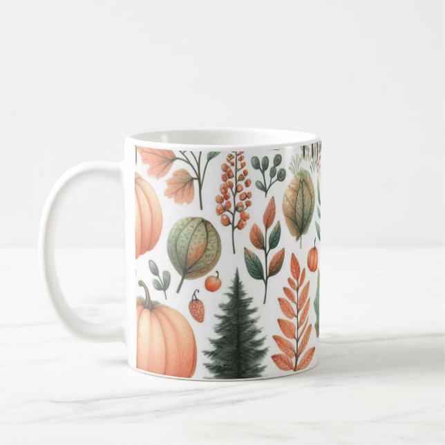 Pumpkin-Tasse Wasserfarbe Herbstlaub Kaffeetasse (Links)