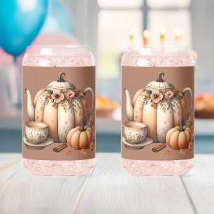 Pumpkin Teapot mit Fall Florals Illustration Dosenglas
