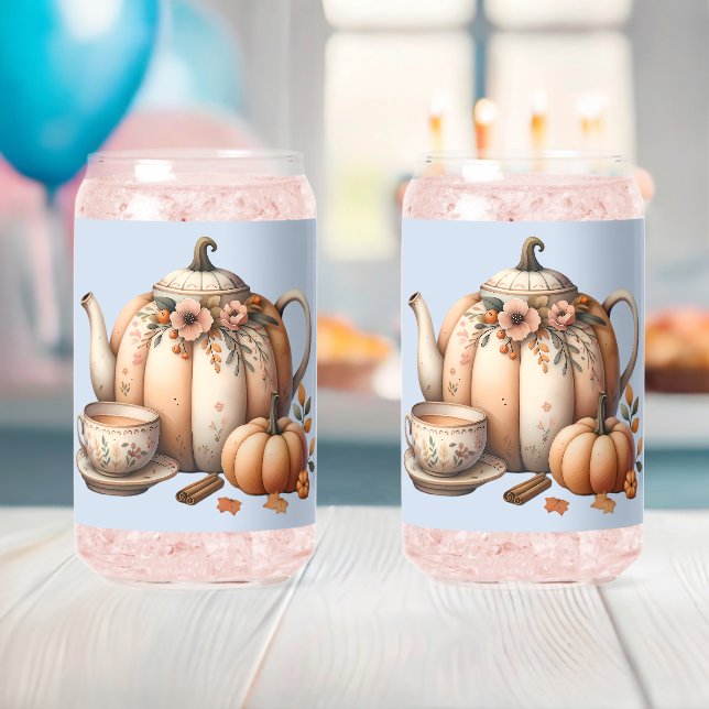Pumpkin Teapot mit Fall Florals Illustration Dosenglas (Insitu (Baby Party))
