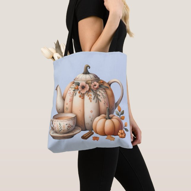 Pumpkin Teapot mit Fall Florals Illustration Tasche (Von Nahem)