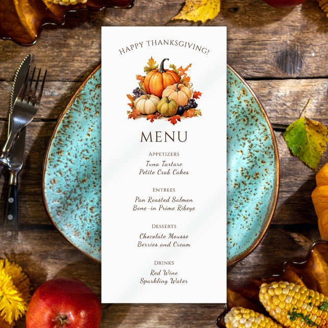 Pumpkin Thankful Erntedank Dinner Menükarte (Pumpkin Thankful Thanksgiving Dinner Menu)