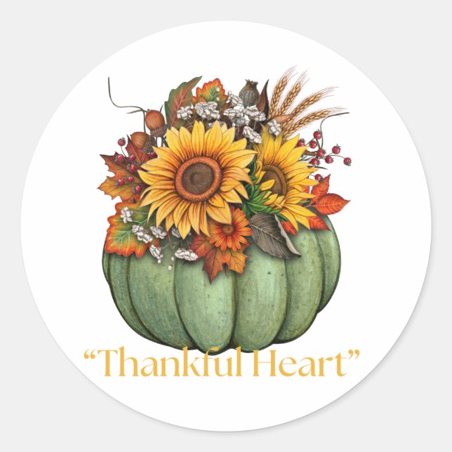 Pumpkin Thankful Heart Runder Aufkleber (Vorderseite)