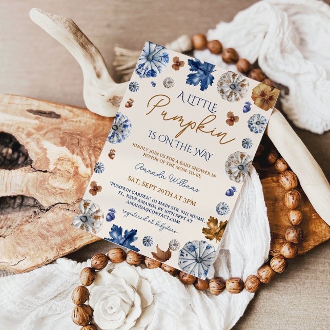 Pumpkin Toile de Jouy Blue Terracotta Babydusche Einladung (Von Creator hochgeladen)