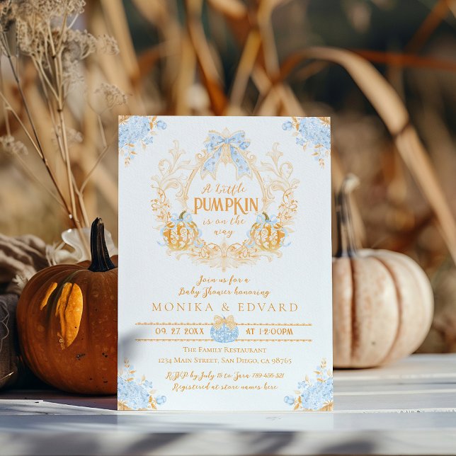 Pumpkin Toile Wappen Elegant Boy Baby Shower Einladung (Von Creator hochgeladen)