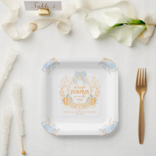 Pumpkin Toile Wappen Elegant Boy Baby Shower Pappteller