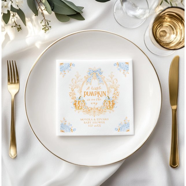 Pumpkin Toile Wappen Elegant Boy Baby Shower Serviette (Von Creator hochgeladen)